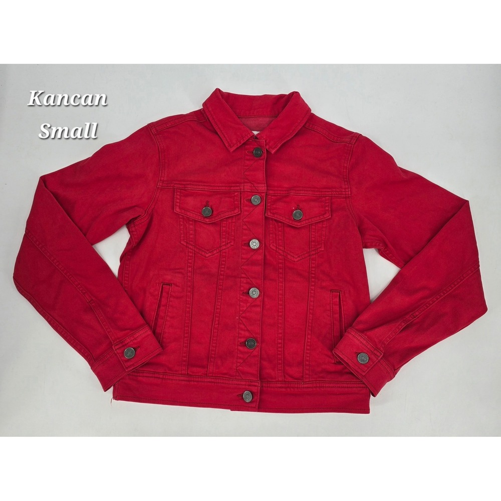 Kancan Los Angeles Red Denim Trucker Jacket Small Stretch Classic Western